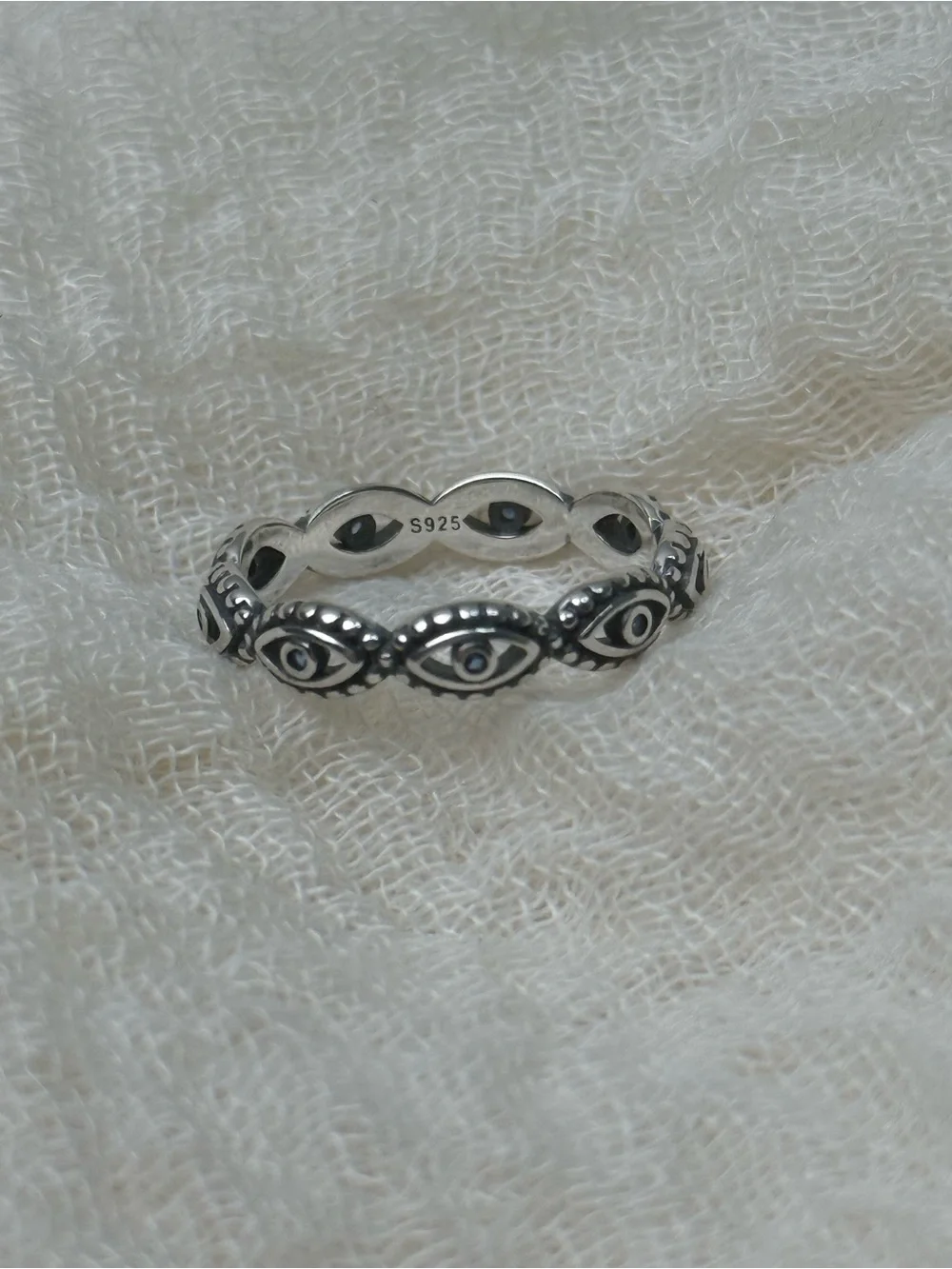 925 Sterling Silver Evil Eye Stackable Ring - Size 8